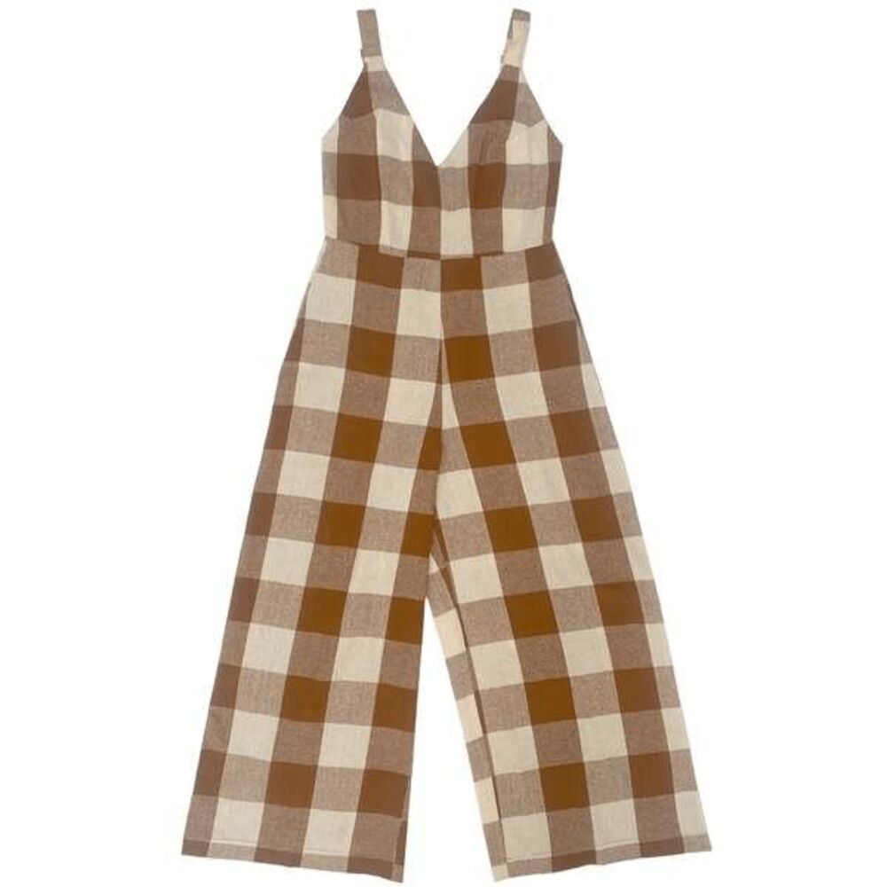 Ali Golden Rust Cream Plaid Fitted Silk Sleeveless Jumper Women's Size XS